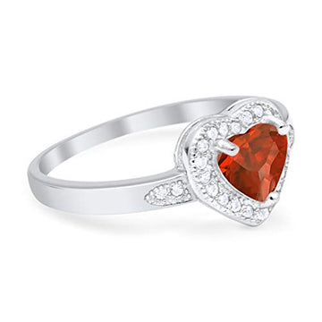 Halo Heart Promise Ring Round Simulated Garnet CZ 925 Sterling Silver